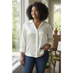 Lafayette 148 New York Silk Blouse Ivory Champagne LS Button Front Plus Size 20